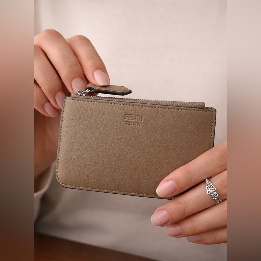 Fendi Roma Beige Leather Card Holder